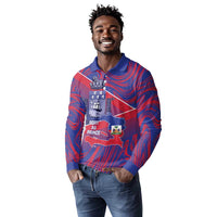 Port-au-Prince Afro-Haitians Long Sleeve Polo Shirt Ayiti Map Pòtoprens Flag Color - Wonder Print Shop