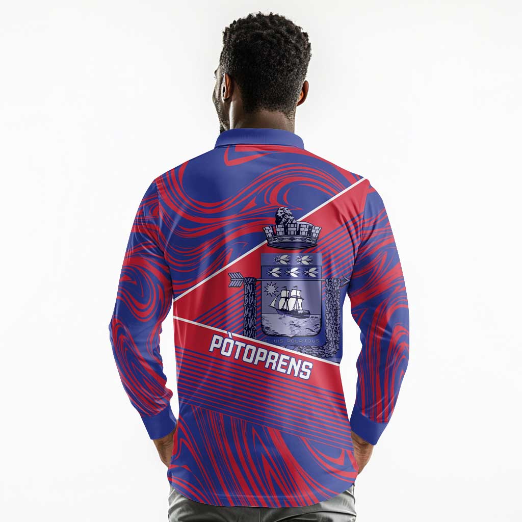 Port-au-Prince Afro-Haitians Long Sleeve Polo Shirt Ayiti Map Pòtoprens Flag Color - Wonder Print Shop