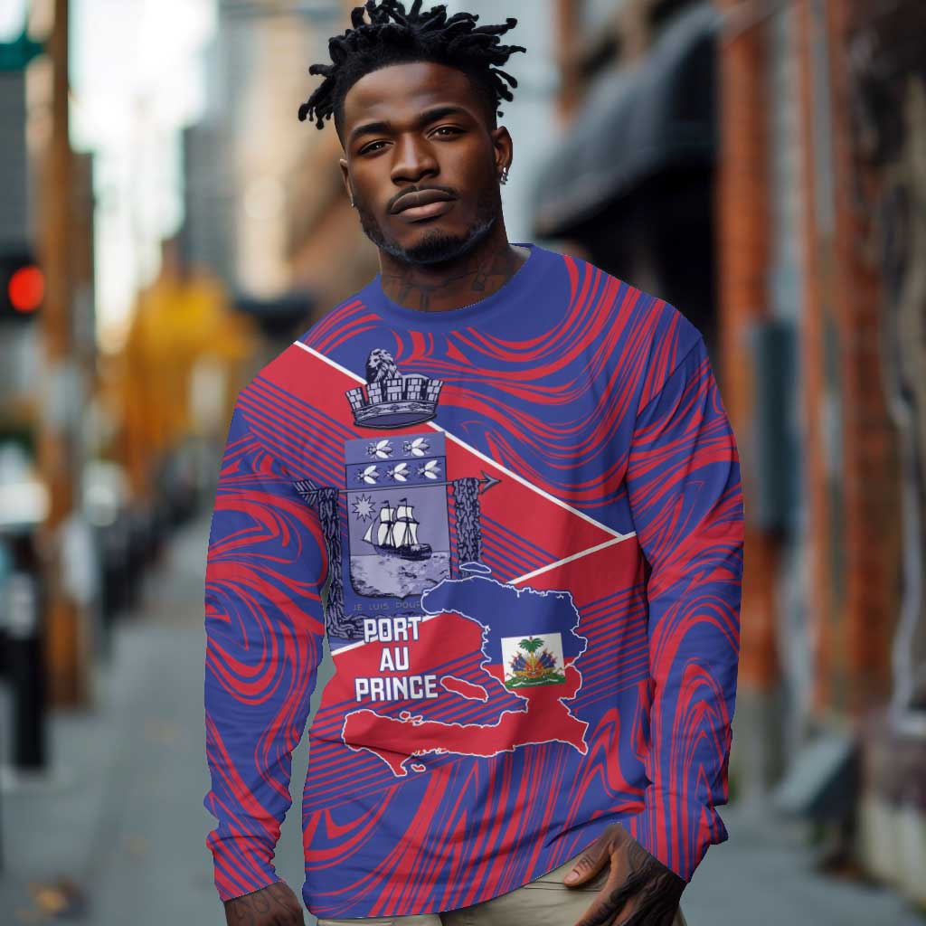 Port-au-Prince Afro-Haitians Long Sleeve Shirt Ayiti Map Pòtoprens Flag Color - Wonder Print Shop