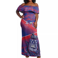 Port-au-Prince Afro-Haitians Off Shoulder Maxi Dress Ayiti Map Pòtoprens Flag Color - Wonder Print Shop