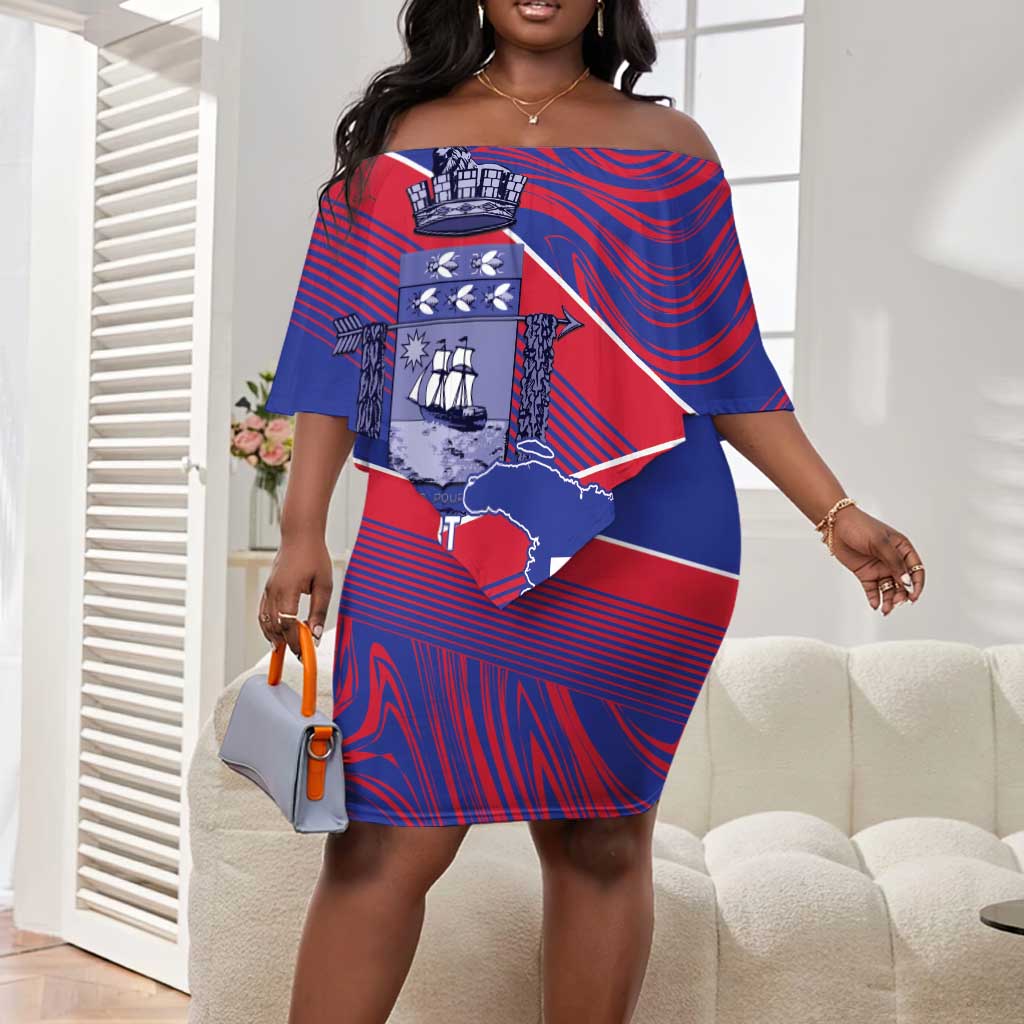 Port-au-Prince Afro-Haitians Off Shoulder Short Dress Ayiti Map Pòtoprens Flag Color - Wonder Print Shop
