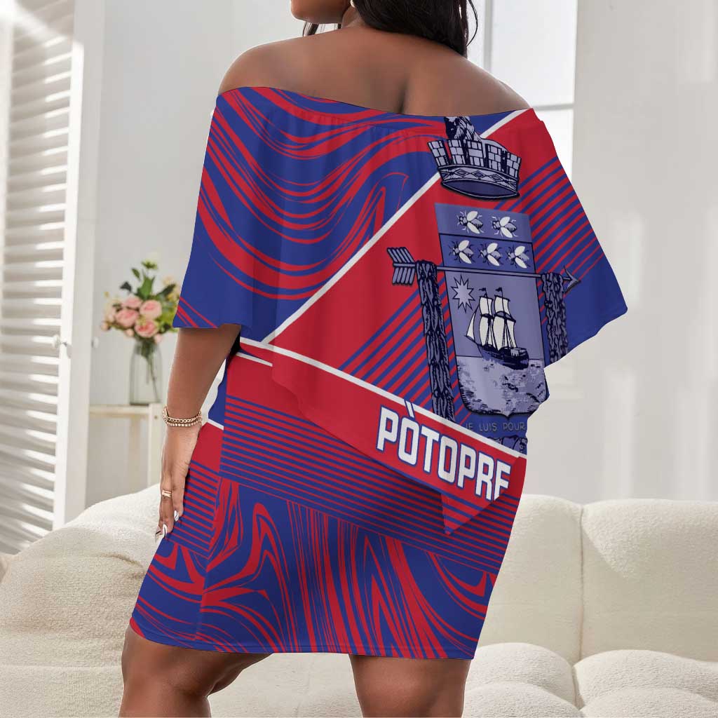 Port-au-Prince Afro-Haitians Off Shoulder Short Dress Ayiti Map Pòtoprens Flag Color - Wonder Print Shop
