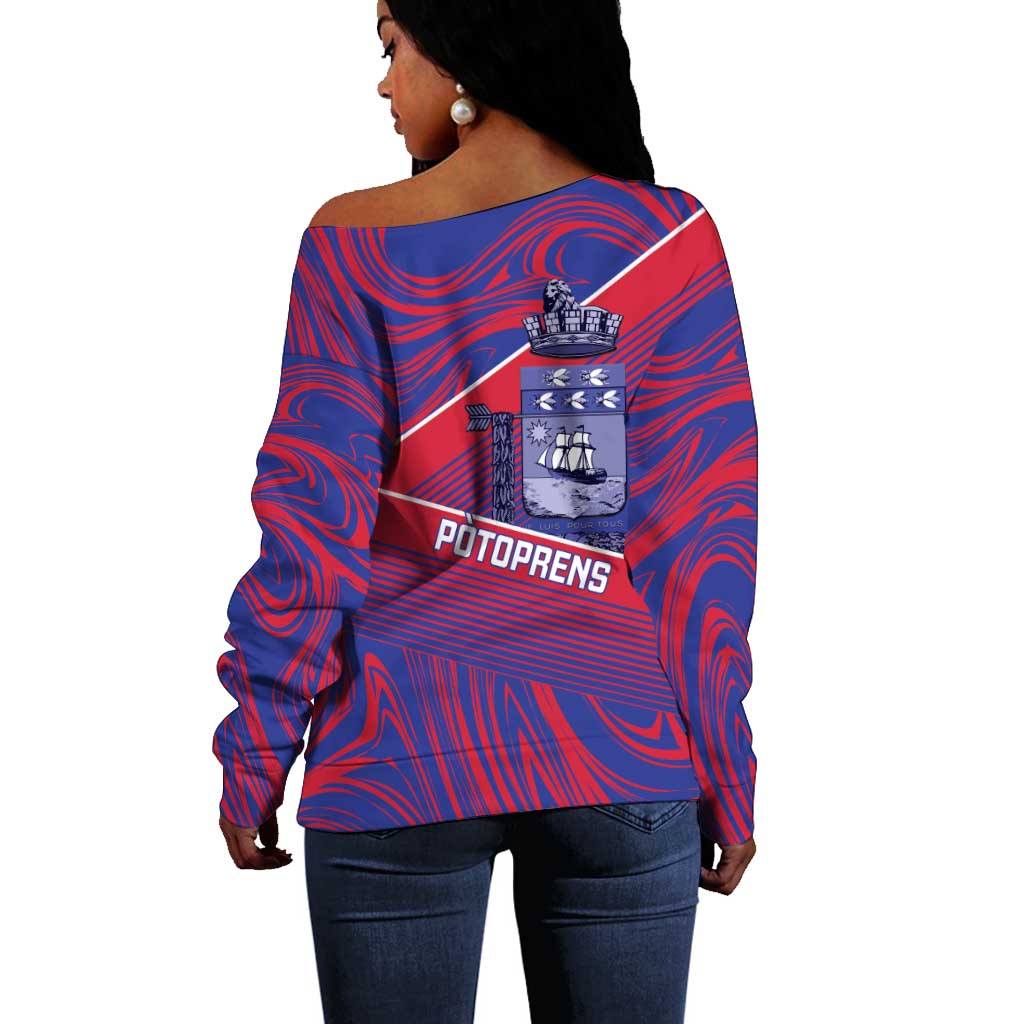 Port-au-Prince Afro-Haitians Off Shoulder Sweater Ayiti Map Pòtoprens Flag Color - Wonder Print Shop