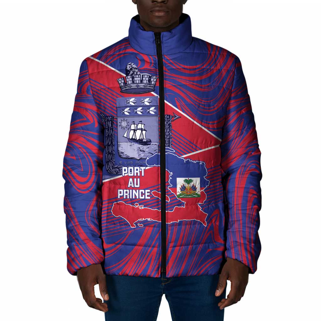 Port-au-Prince Afro-Haitians Padded Jacket Ayiti Map Pòtoprens Flag Color - Wonder Print Shop