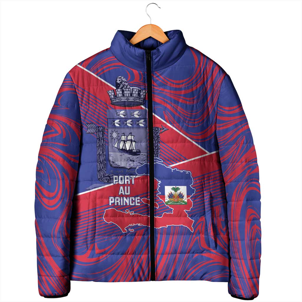 Port-au-Prince Afro-Haitians Padded Jacket Ayiti Map Pòtoprens Flag Color - Wonder Print Shop
