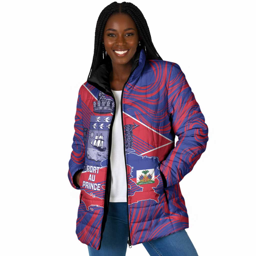 Port-au-Prince Afro-Haitians Padded Jacket Ayiti Map Pòtoprens Flag Color - Wonder Print Shop