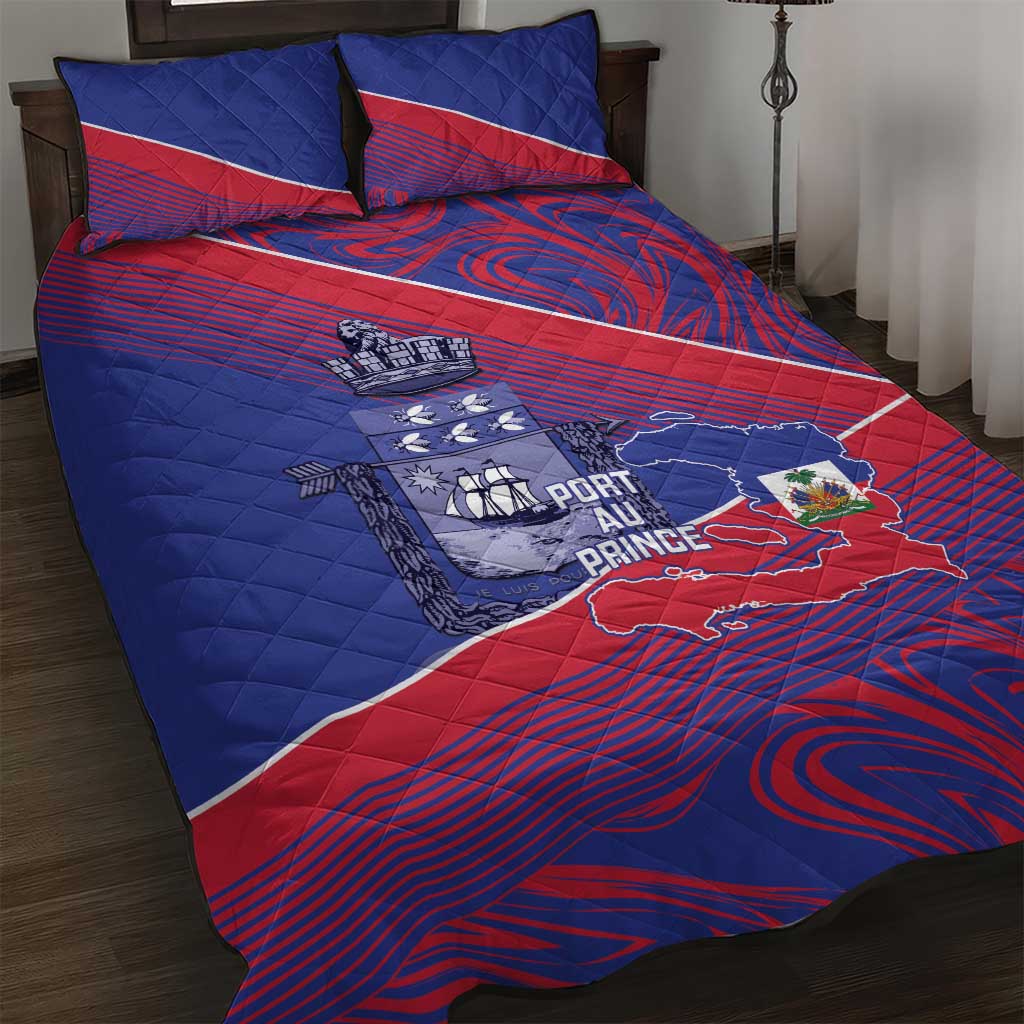 Port-au-Prince Afro-Haitians Quilt Bed Set Ayiti Map Pòtoprens Flag Color - Wonder Print Shop