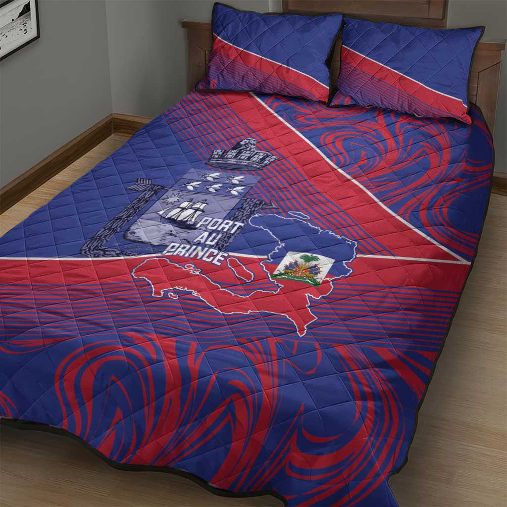 Port-au-Prince Afro-Haitians Quilt Bed Set Ayiti Map Pòtoprens Flag Color - Wonder Print Shop