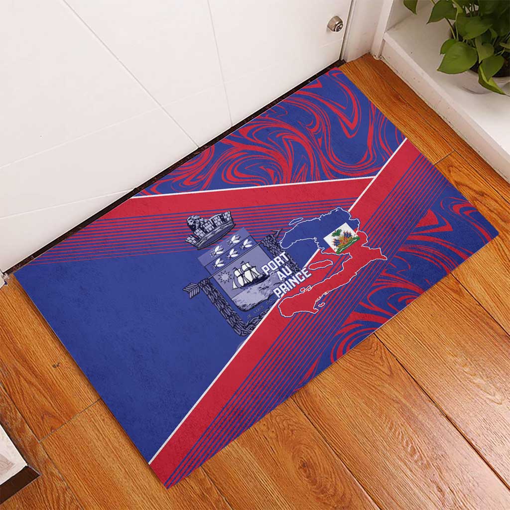 Port-au-Prince Afro-Haitians Rubber Doormat Ayiti Map Pòtoprens Flag Color - Wonder Print Shop