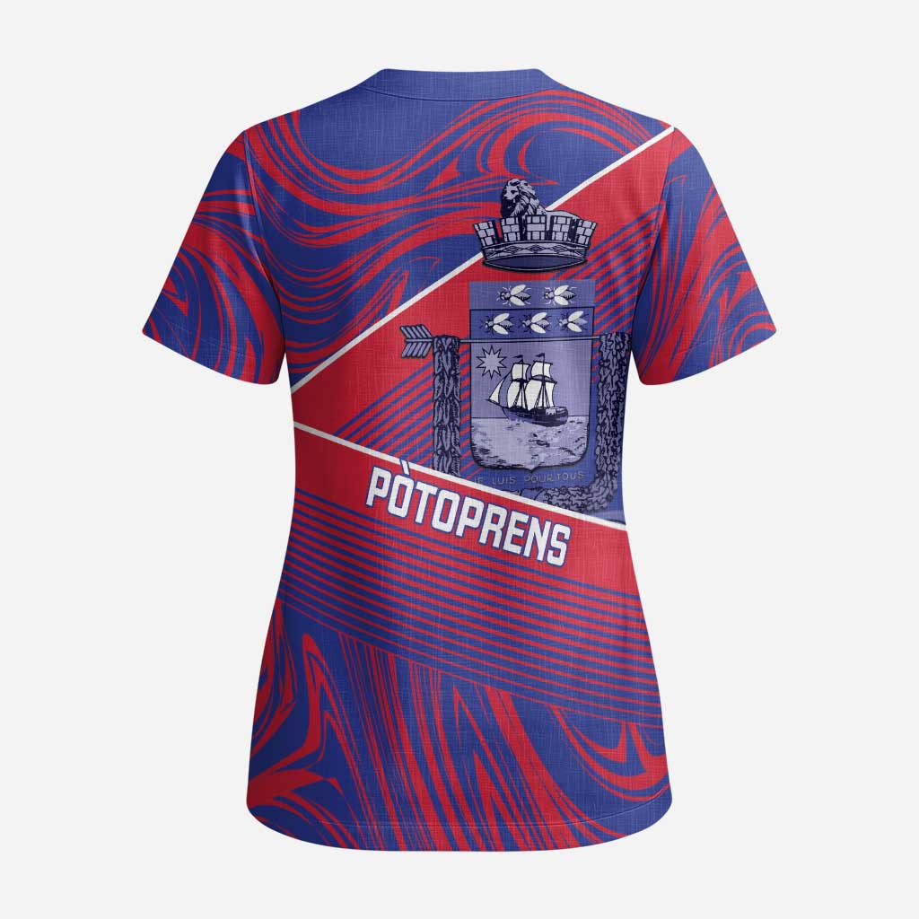Port-au-Prince Afro-Haitians Scrub Top Ayiti Map Pòtoprens Flag Color - Wonder Print Shop