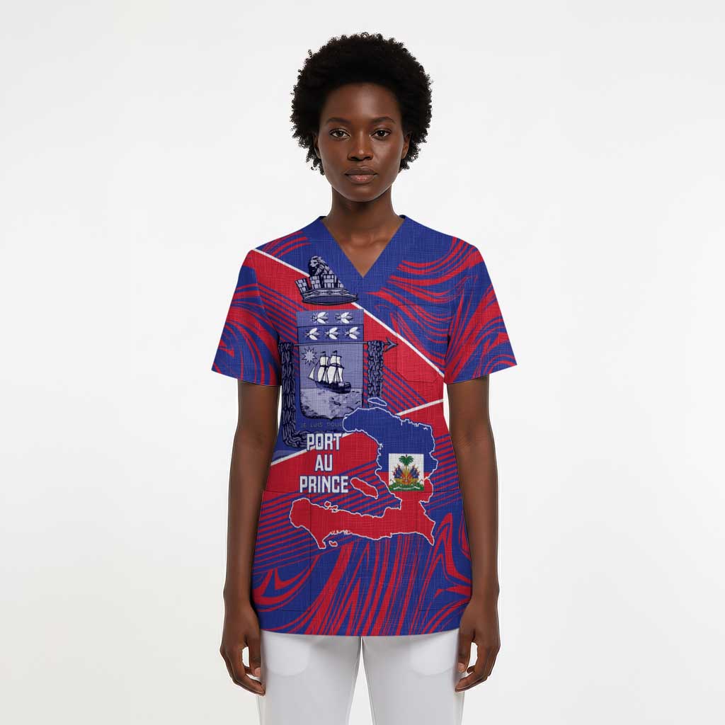 Port-au-Prince Afro-Haitians Scrub Top Ayiti Map Pòtoprens Flag Color - Wonder Print Shop