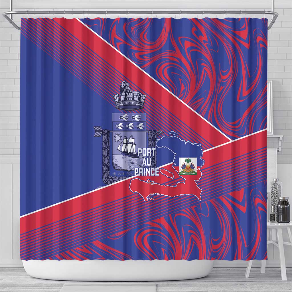 Port-au-Prince Afro-Haitians Shower Curtain Ayiti Map Pòtoprens Flag Color - Wonder Print Shop
