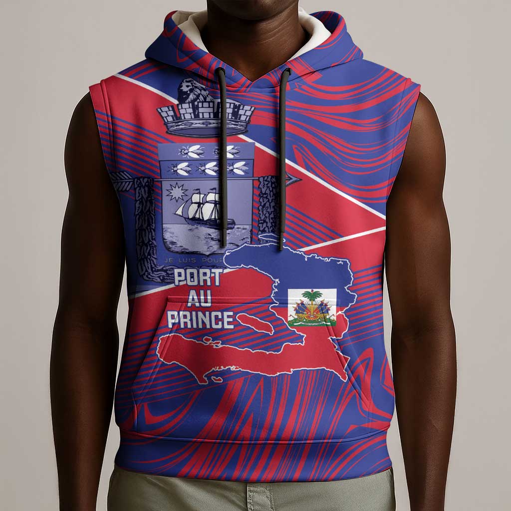 Port-au-Prince Afro-Haitians Sleeveless Hoodie Ayiti Map Pòtoprens Flag Color - Wonder Print Shop