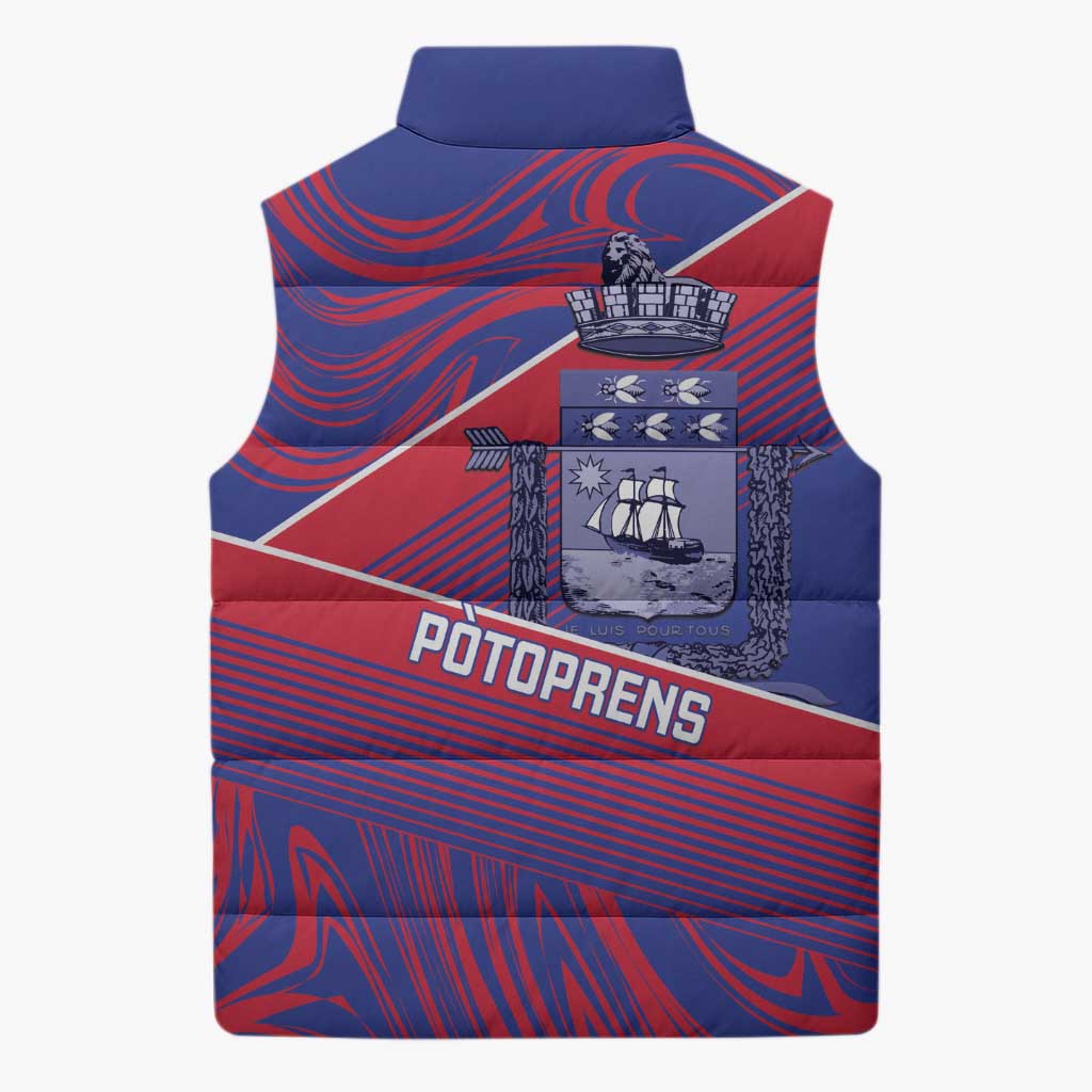 Port-au-Prince Afro-Haitians Sleeveless Puffer Jacket Ayiti Map Pòtoprens Flag Color - Wonder Print Shop