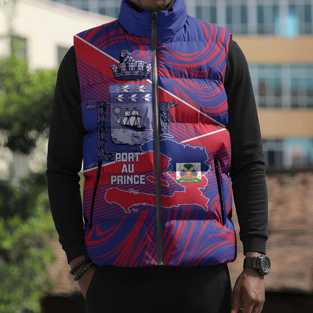Port-au-Prince Afro-Haitians Sleeveless Puffer Jacket Ayiti Map Pòtoprens Flag Color - Wonder Print Shop