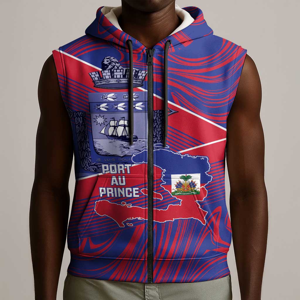Port-au-Prince Afro-Haitians Sleeveless Zip Hoodie Ayiti Map Pòtoprens Flag Color - Wonder Print Shop