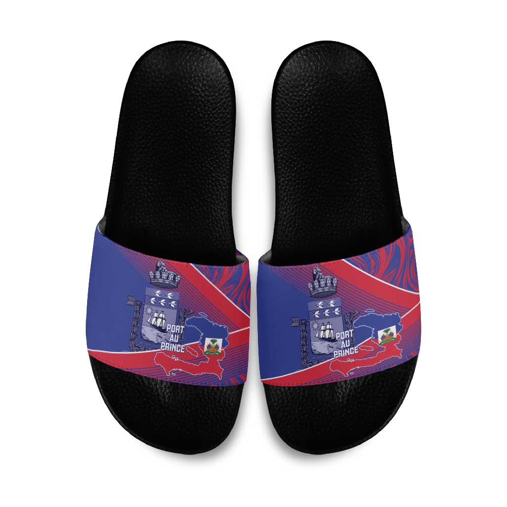 Port-au-Prince Afro-Haitians Slide Sandals Ayiti Map Pòtoprens Flag Color - Wonder Print Shop