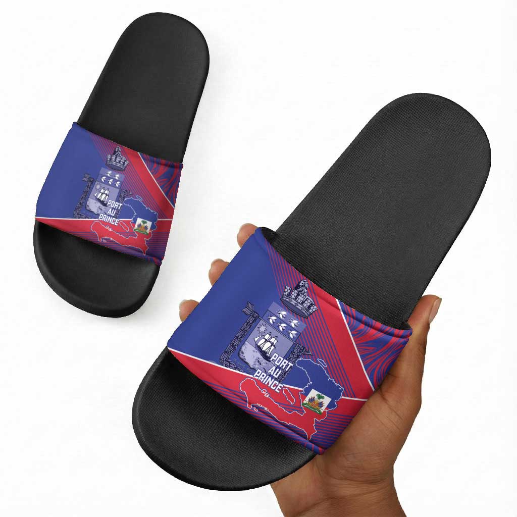 Port-au-Prince Afro-Haitians Slide Sandals Ayiti Map Pòtoprens Flag Color - Wonder Print Shop