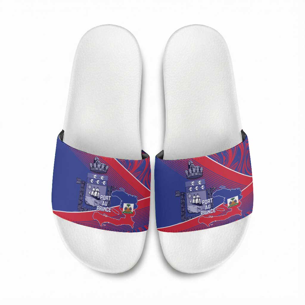 Port-au-Prince Afro-Haitians Slide Sandals Ayiti Map Pòtoprens Flag Color - Wonder Print Shop