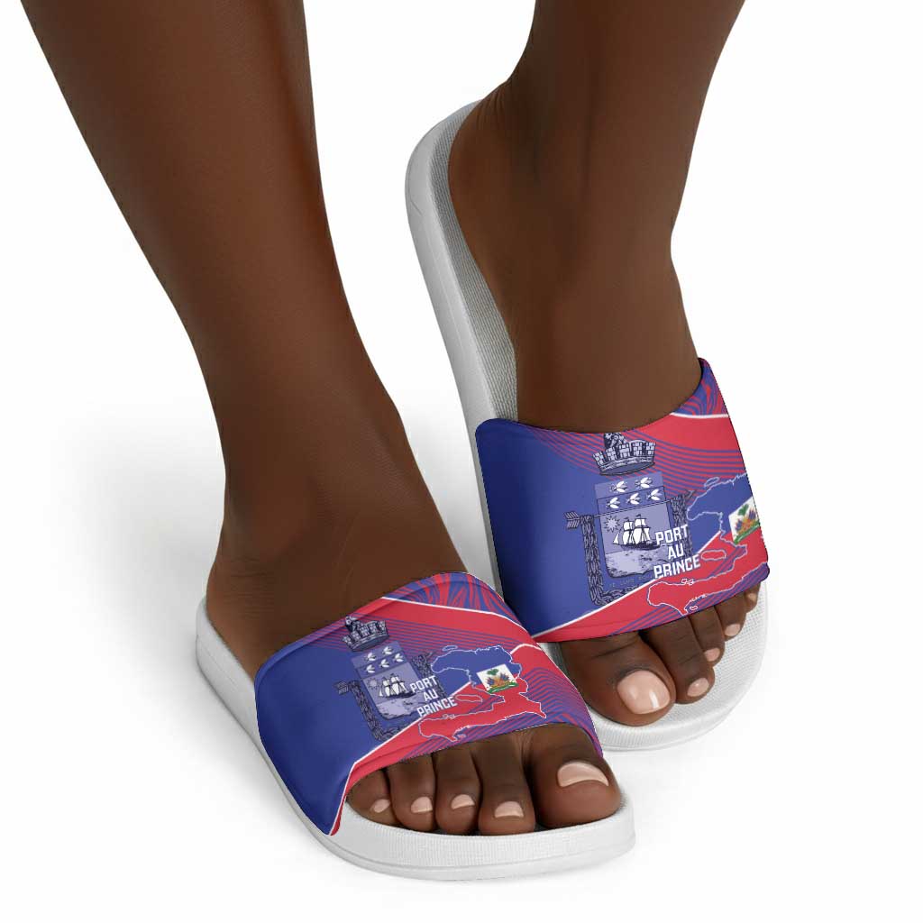 Port-au-Prince Afro-Haitians Slide Sandals Ayiti Map Pòtoprens Flag Color - Wonder Print Shop