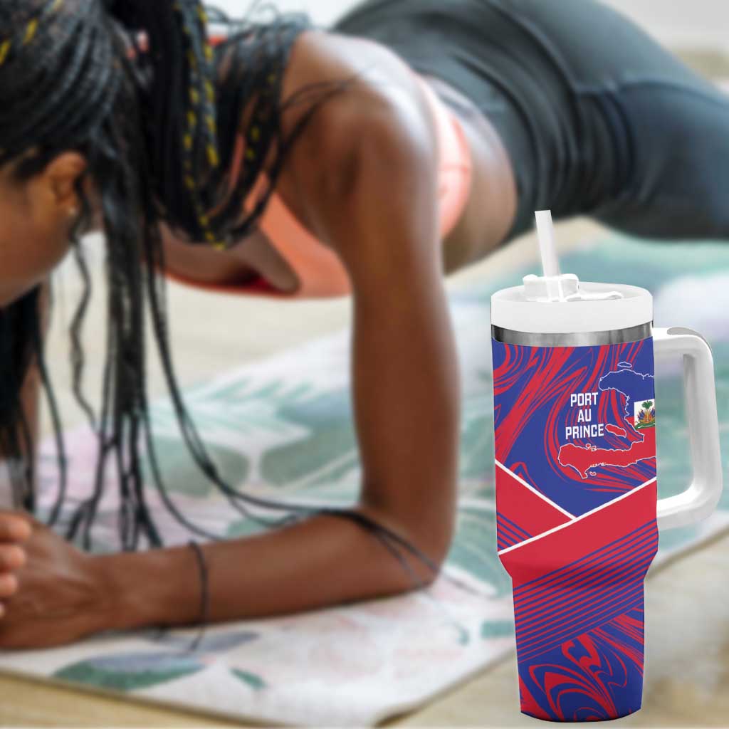 Port-au-Prince Afro-Haitians Tumbler With Handle Ayiti Map Pòtoprens Flag Color - Wonder Print Shop