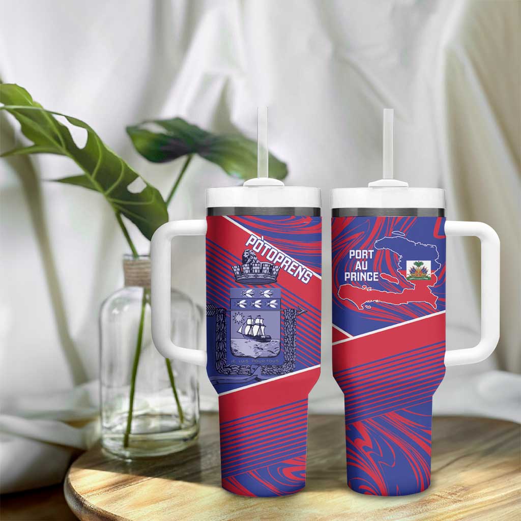 Port-au-Prince Afro-Haitians Tumbler With Handle Ayiti Map Pòtoprens Flag Color - Wonder Print Shop