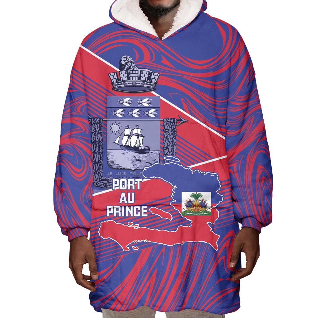 Port-au-Prince Afro-Haitians Wearable Blanket Hoodie Ayiti Map Pòtoprens Flag Color - Wonder Print Shop