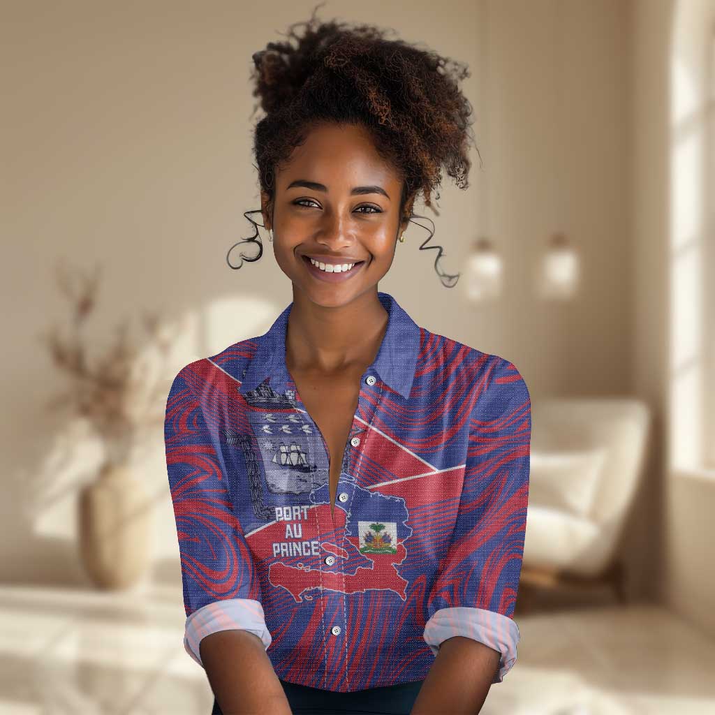 Port-au-Prince Afro-Haitians Women Casual Shirt Ayiti Map Pòtoprens Flag Color - Wonder Print Shop