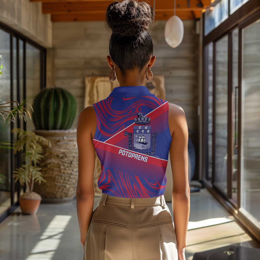 Port-au-Prince Afro-Haitians Women Sleeveless Polo Shirt Ayiti Map Pòtoprens Flag Color - Wonder Print Shop