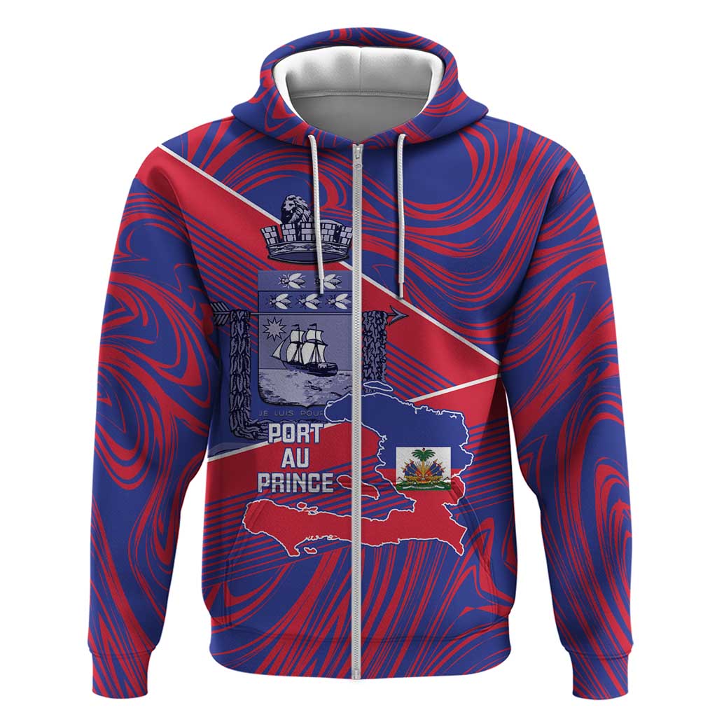 Port-au-Prince Afro-Haitians Zip Hoodie Ayiti Map Pòtoprens Flag Color - Wonder Print Shop