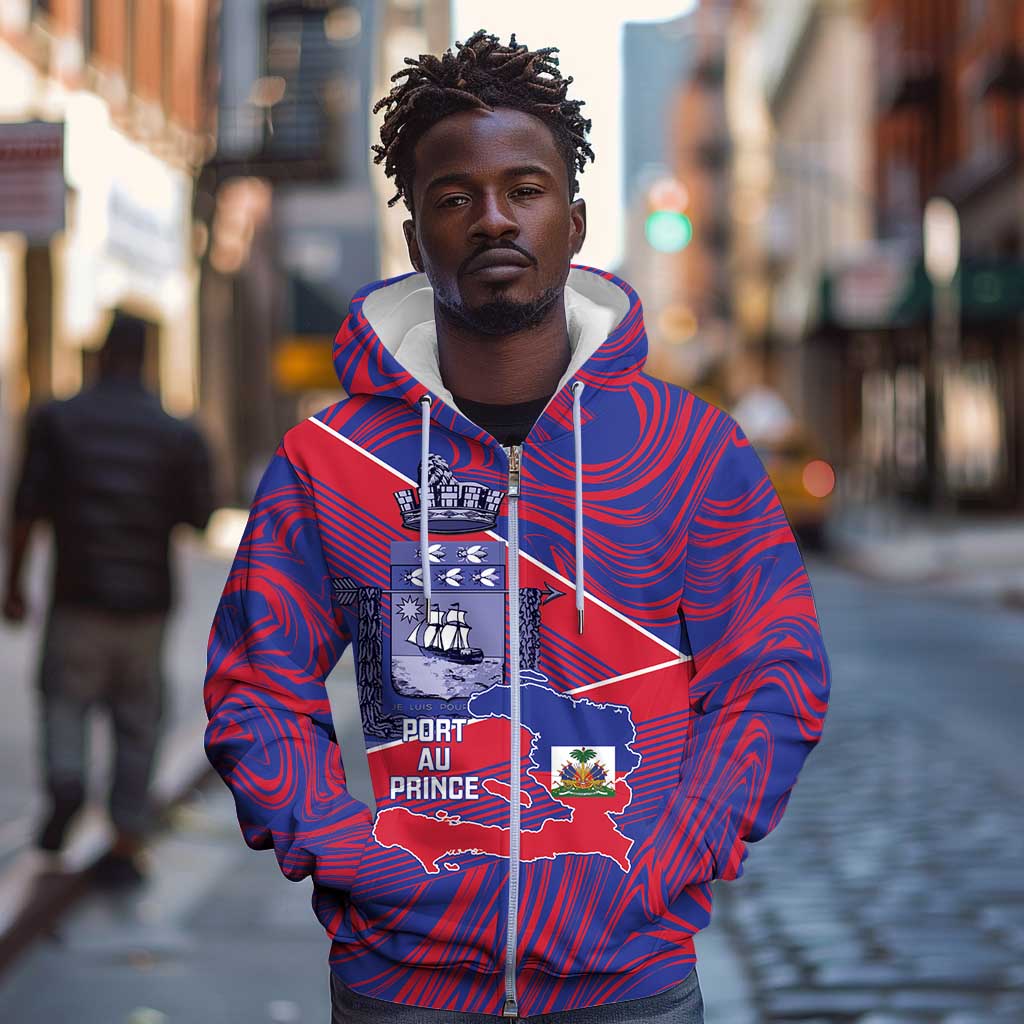 Port-au-Prince Afro-Haitians Zip Hoodie Ayiti Map Pòtoprens Flag Color - Wonder Print Shop