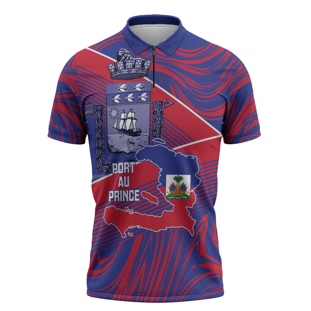 Port-au-Prince Afro-Haitians Zipper Polo Shirt Ayiti Map Pòtoprens Flag Color - Wonder Print Shop