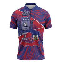 Port-au-Prince Afro-Haitians Zipper Polo Shirt Ayiti Map Pòtoprens Flag Color - Wonder Print Shop