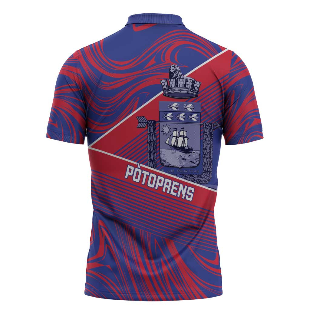 Port-au-Prince Afro-Haitians Zipper Polo Shirt Ayiti Map Pòtoprens Flag Color - Wonder Print Shop