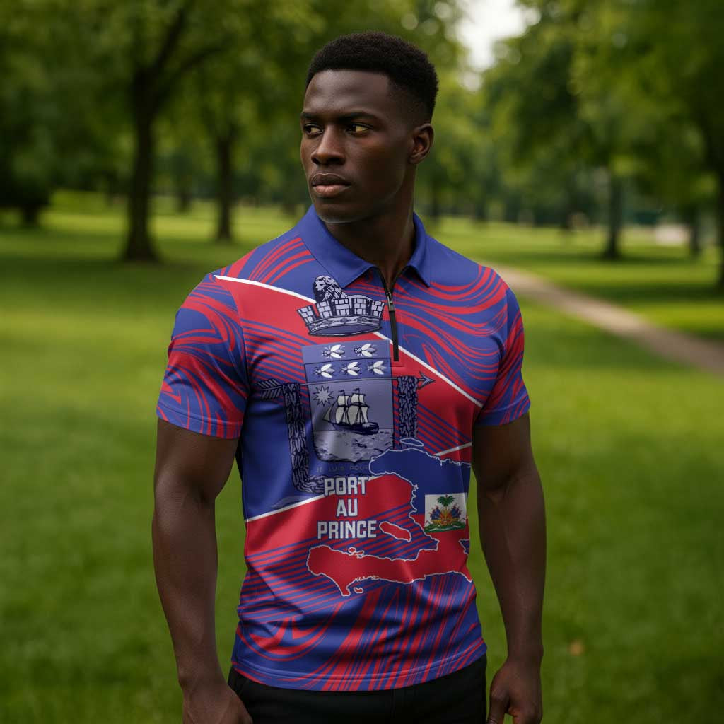 Port-au-Prince Afro-Haitians Zipper Polo Shirt Ayiti Map Pòtoprens Flag Color - Wonder Print Shop
