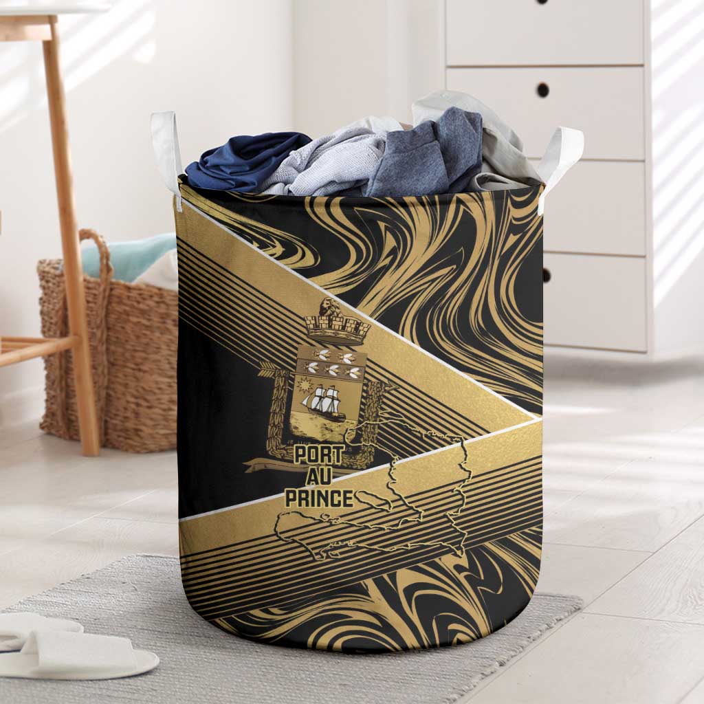 Port-au-Prince Afro-Haitians Laundry Basket Ayiti Map Pòtoprens Gold Color - Wonder Print Shop