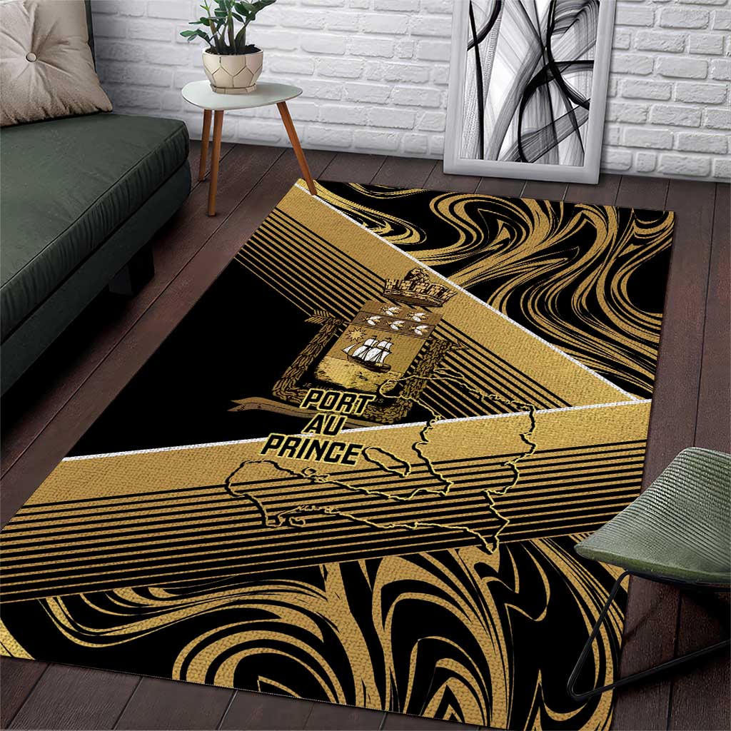 Port-au-Prince Afro-Haitians Area Rug Ayiti Map Pòtoprens Gold Color - Wonder Print Shop