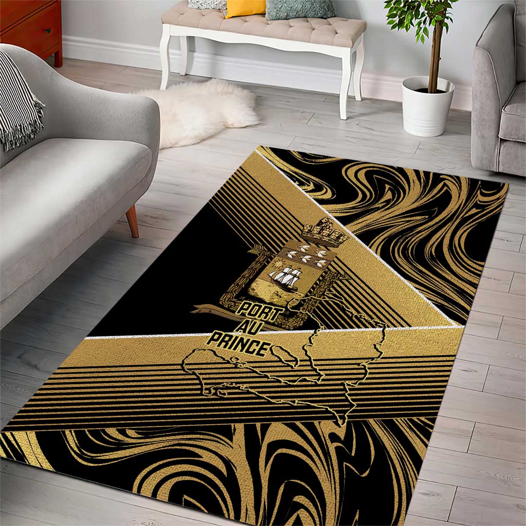 Port-au-Prince Afro-Haitians Area Rug Ayiti Map Pòtoprens Gold Color - Wonder Print Shop