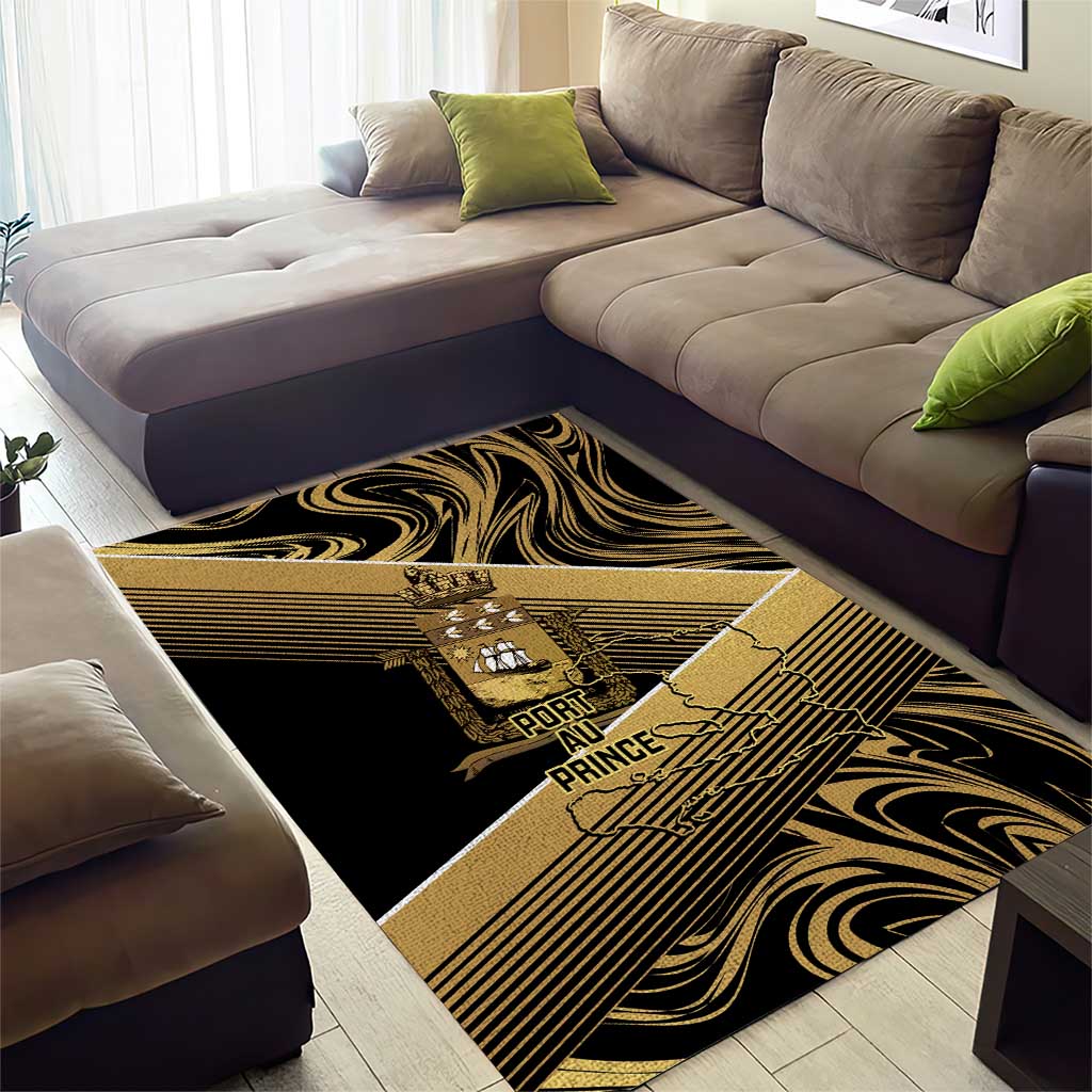 Port-au-Prince Afro-Haitians Area Rug Ayiti Map Pòtoprens Gold Color - Wonder Print Shop