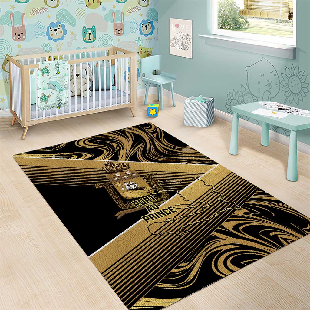 Port-au-Prince Afro-Haitians Area Rug Ayiti Map Pòtoprens Gold Color - Wonder Print Shop