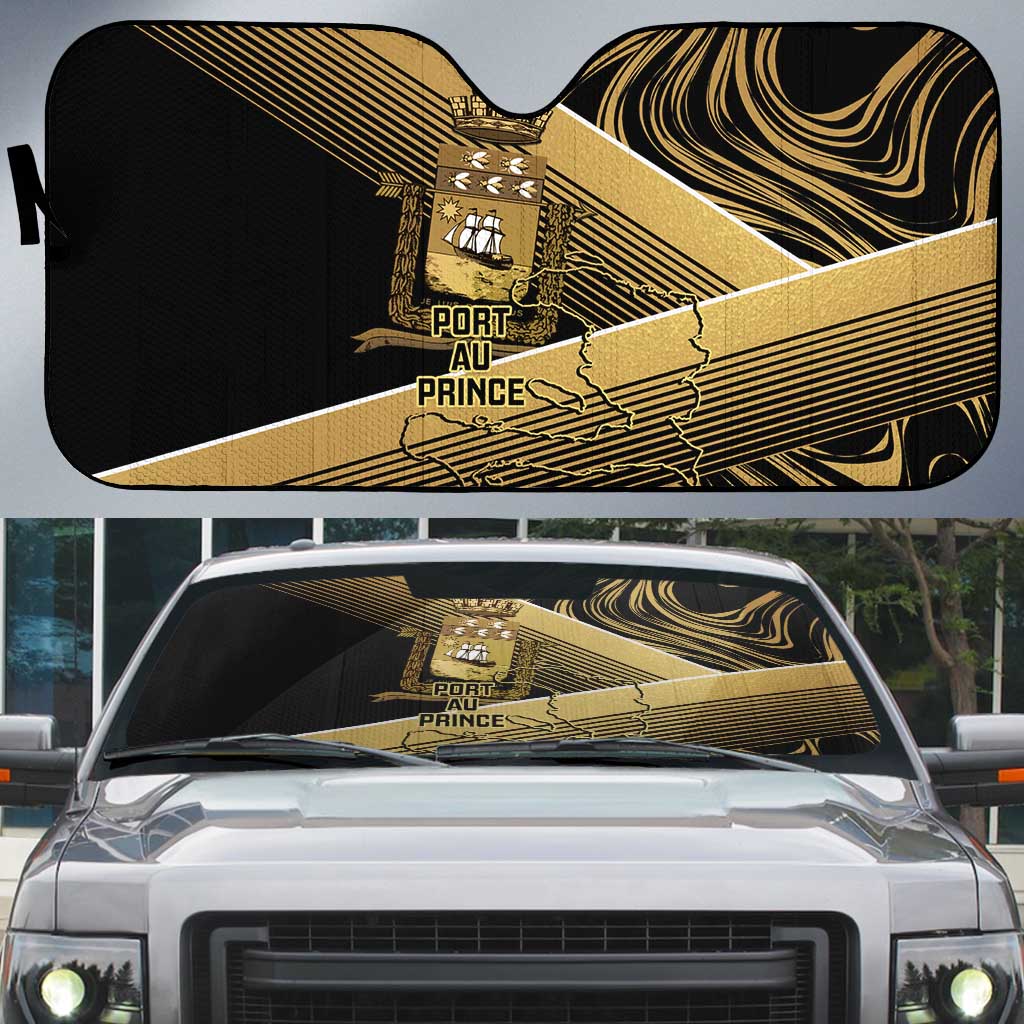Port-au-Prince Afro-Haitians Auto Sun Shade Ayiti Map Pòtoprens Gold Color - Wonder Print Shop