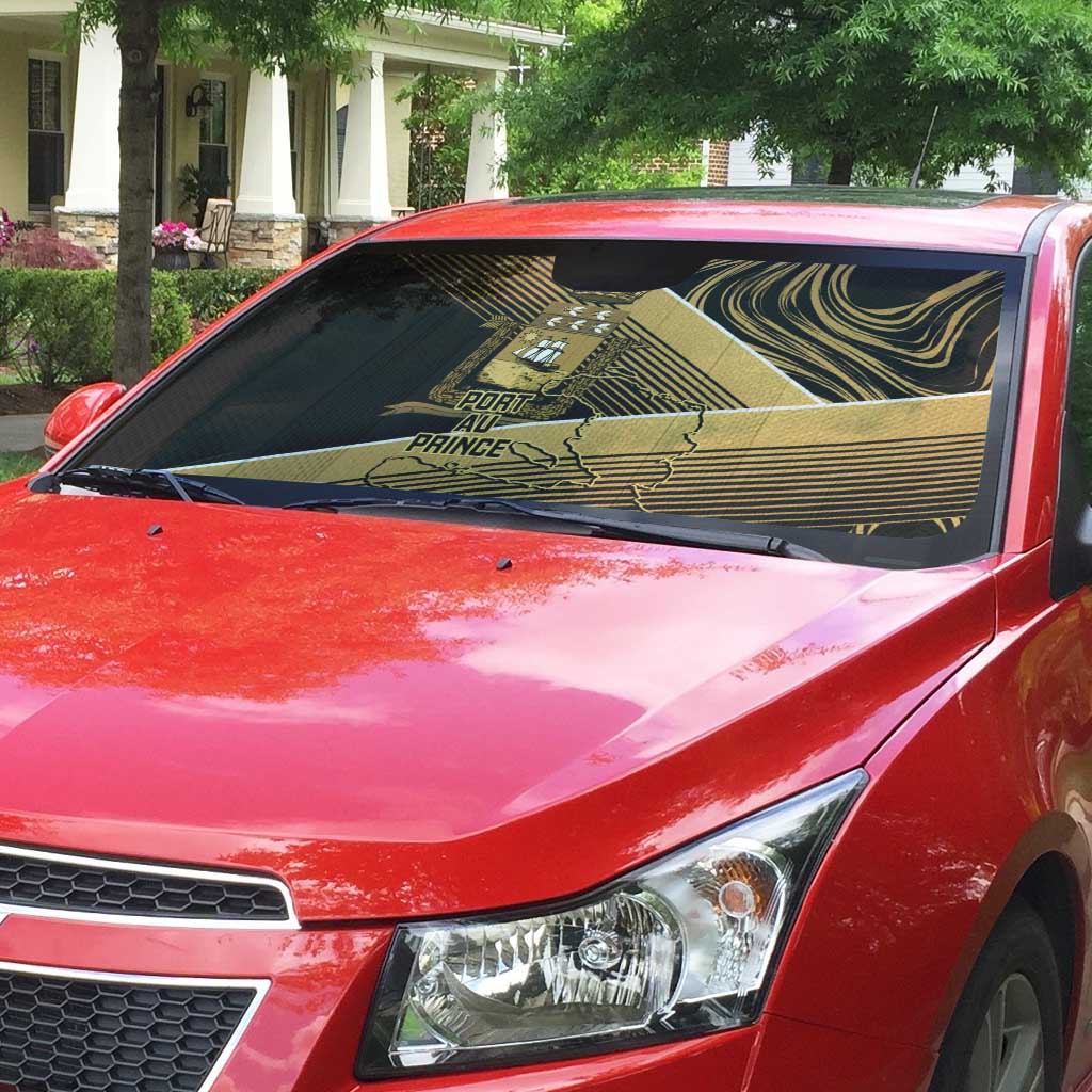 Port-au-Prince Afro-Haitians Auto Sun Shade Ayiti Map Pòtoprens Gold Color - Wonder Print Shop