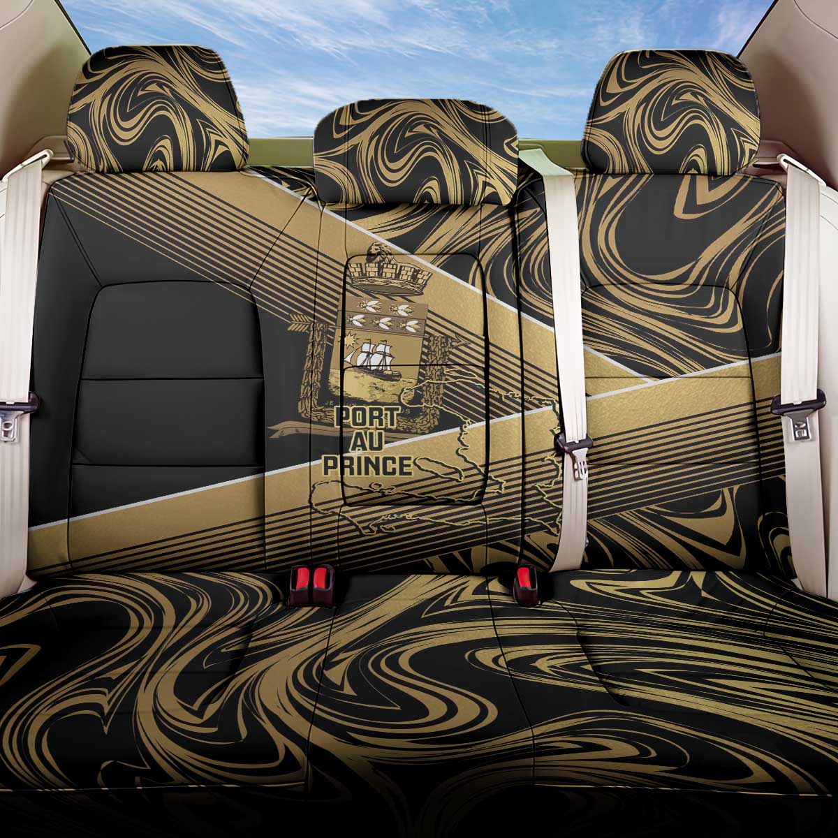 Port-au-Prince Afro-Haitians Back Car Seat Cover Ayiti Map Pòtoprens Gold Color - Wonder Print Shop