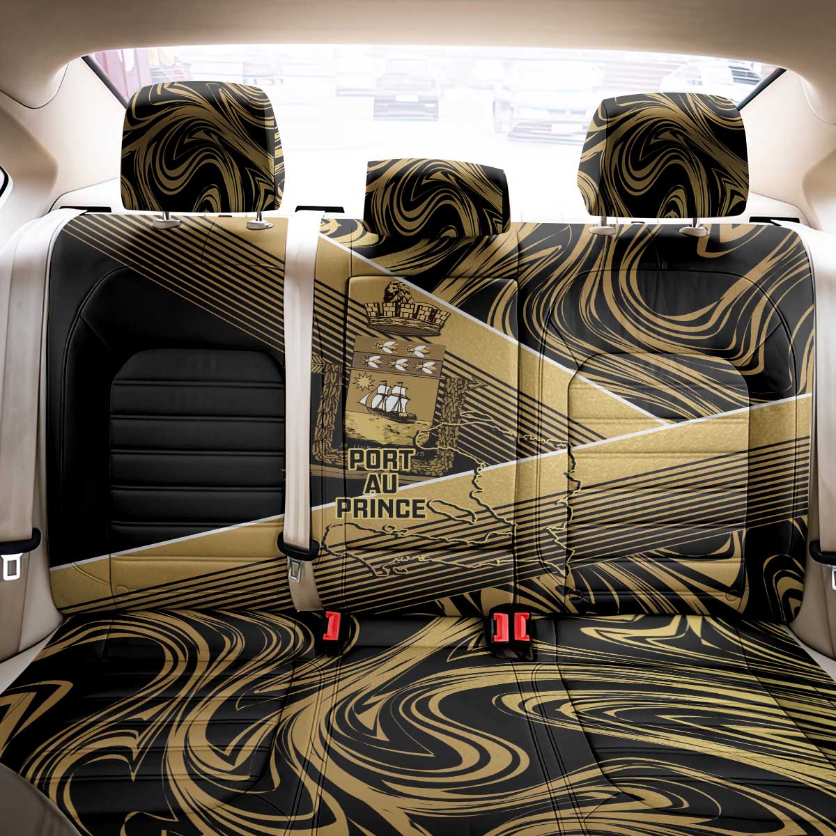 Port-au-Prince Afro-Haitians Back Car Seat Cover Ayiti Map Pòtoprens Gold Color - Wonder Print Shop