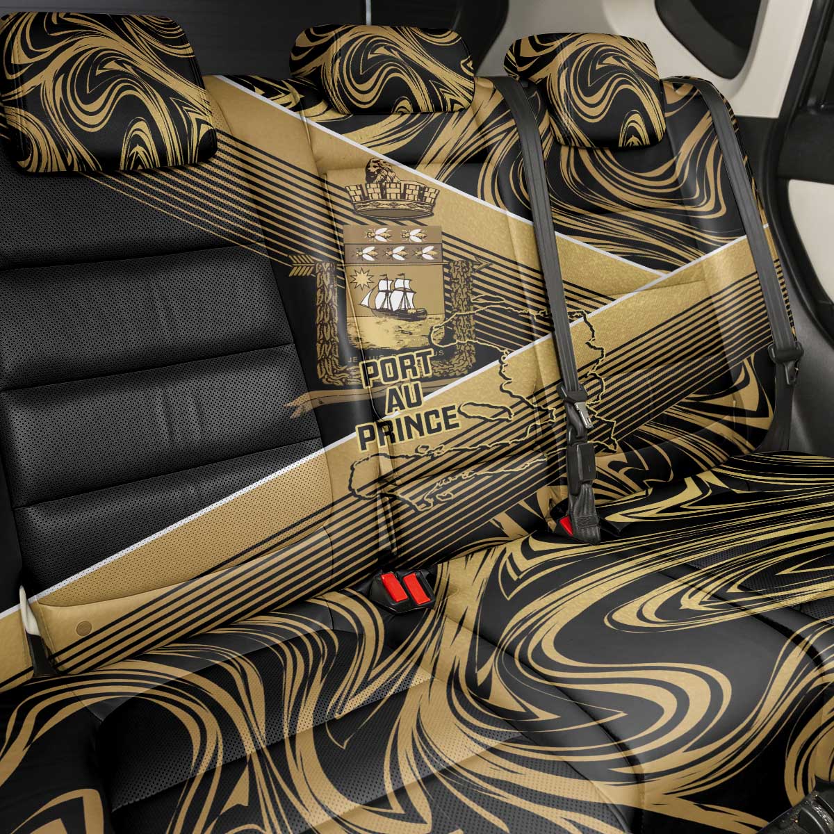 Port-au-Prince Afro-Haitians Back Car Seat Cover Ayiti Map Pòtoprens Gold Color - Wonder Print Shop