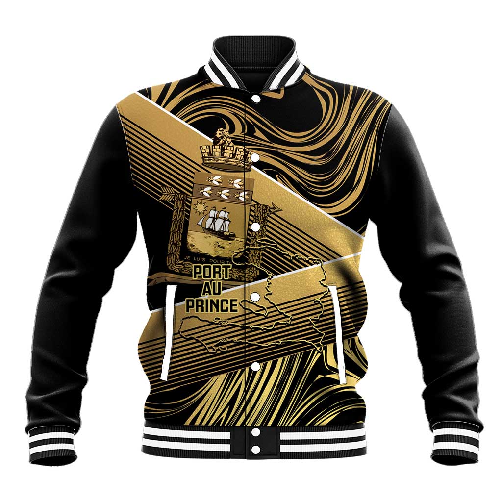 Port-au-Prince Afro-Haitians Baseball Jacket Ayiti Map Pòtoprens Gold Color - Wonder Print Shop