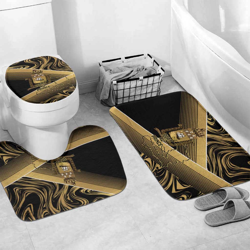 Port-au-Prince Afro-Haitians Bathroom Set Ayiti Map Pòtoprens Gold Color - Wonder Print Shop