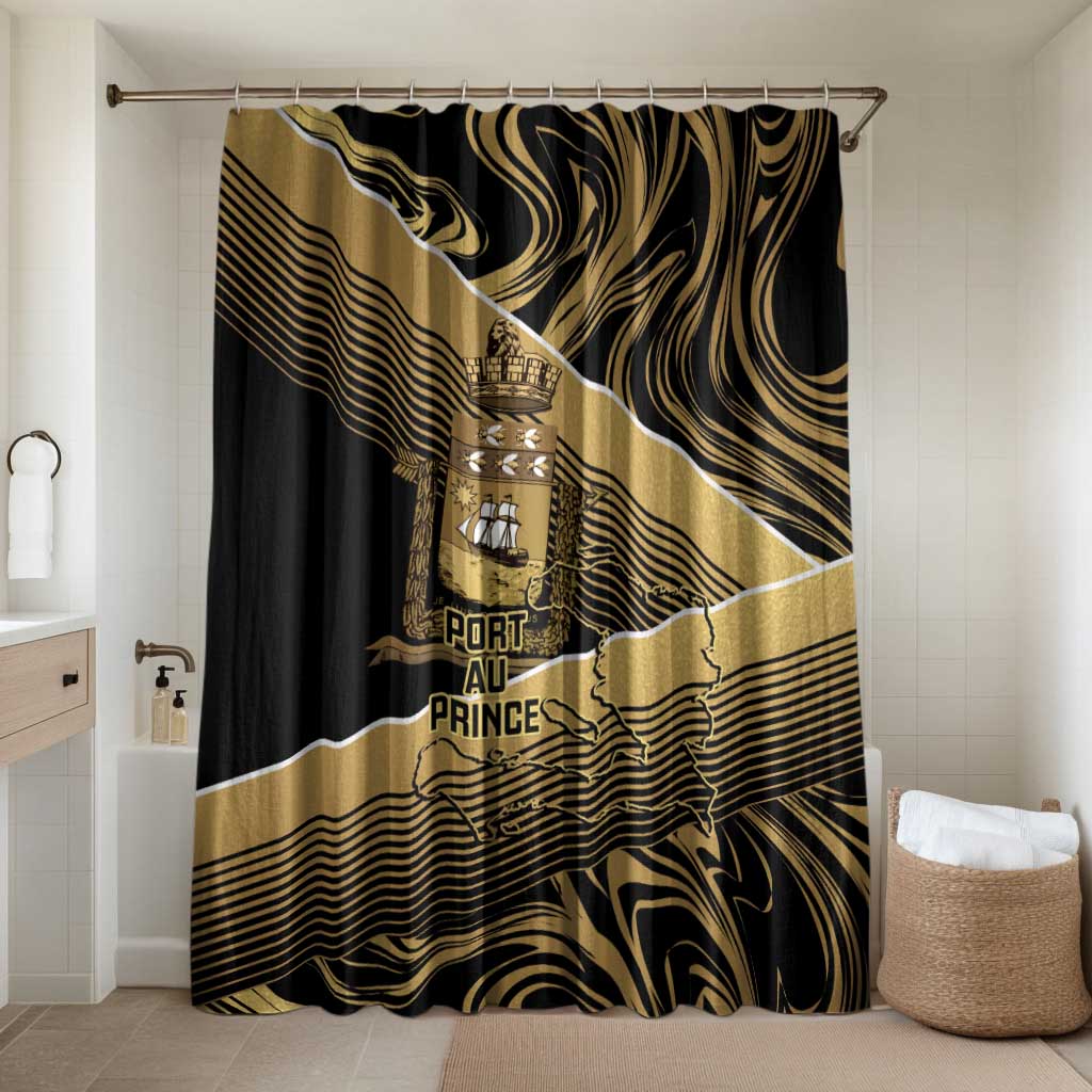 Port-au-Prince Afro-Haitians Bathroom Set Ayiti Map Pòtoprens Gold Color - Wonder Print Shop