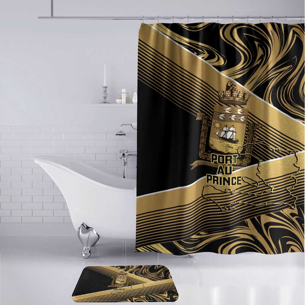 Port-au-Prince Afro-Haitians Bathroom Set Ayiti Map Pòtoprens Gold Color - Wonder Print Shop