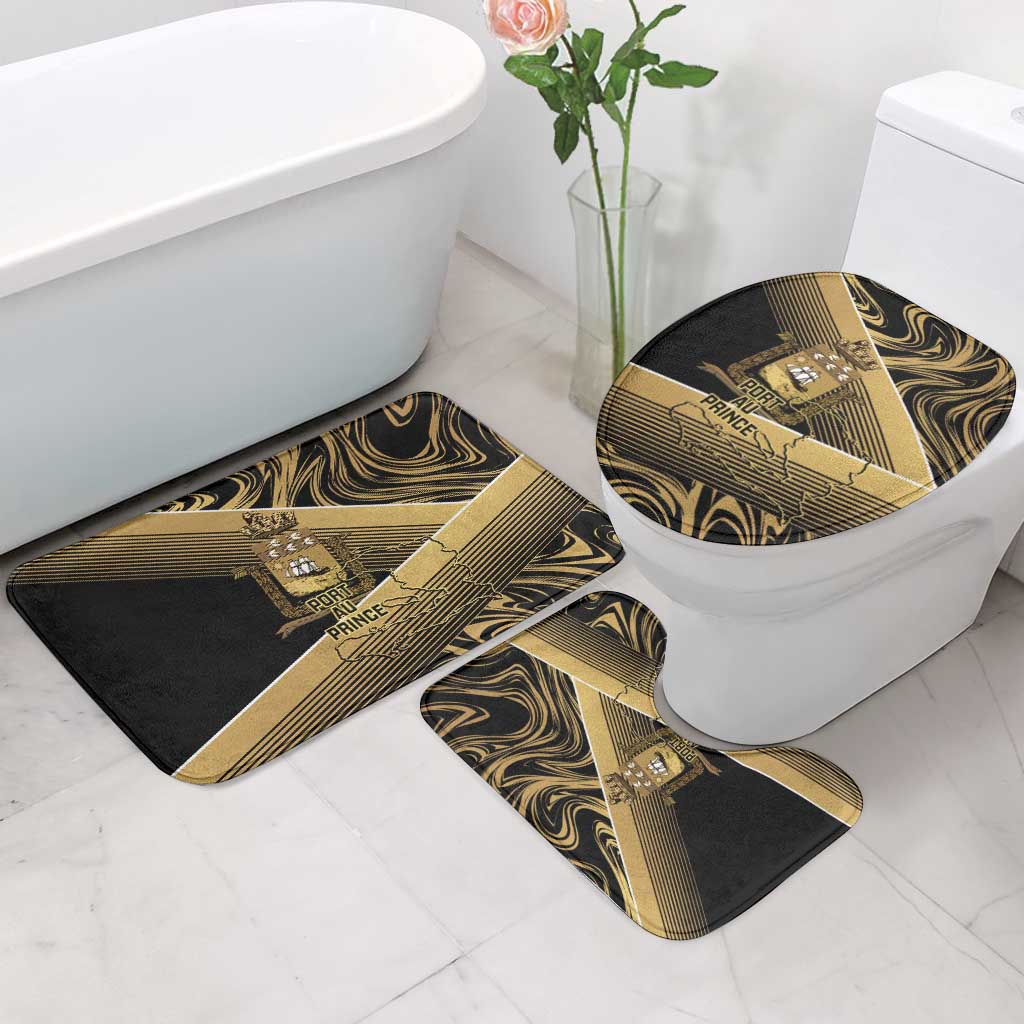 Port-au-Prince Afro-Haitians Bathroom Set Ayiti Map Pòtoprens Gold Color - Wonder Print Shop
